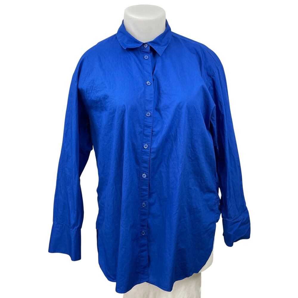 Witchery Women's Blue Long Sleeve Collared Hi Low Button Down Shirt Top Size 16
